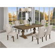 Best Quality Furniture Brown Oak Wood Dining Set with Beige Wing Back Chairs