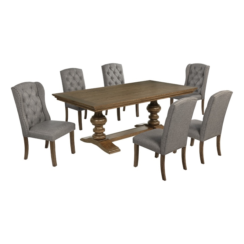 Best Quality Furniture Brown Oak Wood Dining Set with Mixed Gray Chairs