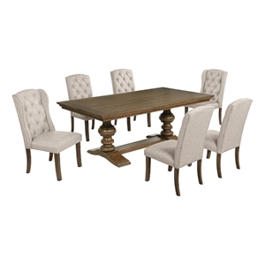 Best Quality Furniture Brown Oak Wood Dining Set with Mixed Beige Chairs