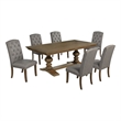 Best Quality Furniture Brown Oak Wood Dining Set with Gray Side Chairs