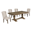 Best Quality Furniture Brown Oak Wood Dining Set with Beige Wing Back Chairs