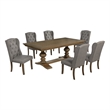 Best Quality Furniture Brown Oak Wood Dining Set with Gray Wing Back Chairs