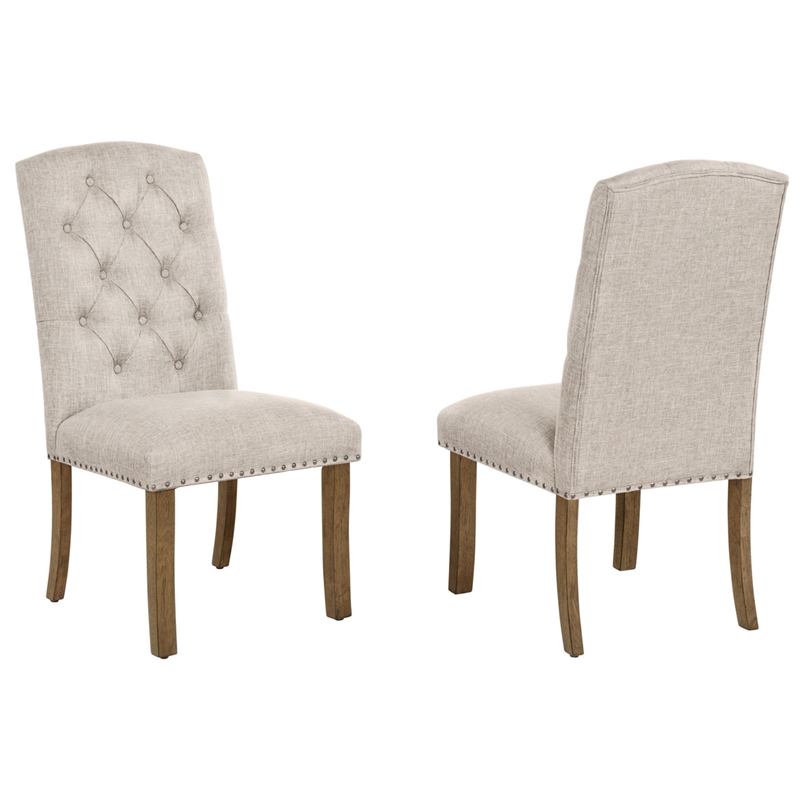 Best Quality Furniture Brown Oak Wood Dining Set with Beige Side Chairs