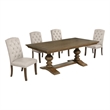 Best Quality Furniture Brown Oak Wood Dining Set with Beige Side Chairs