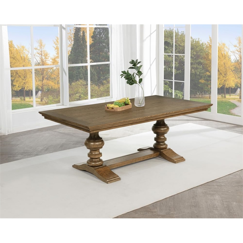Best Quality Furniture Brown Oak Wood Dining Table with Textured Grain Top