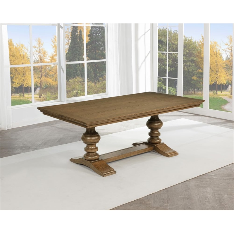 Best Quality Furniture Brown Oak Wood Dining Table with Textured Grain Top