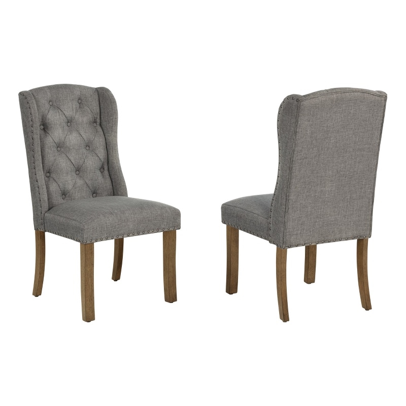 Best Quality Furniture Gray Fabric Wing Back Side Chairs with Button Tufting