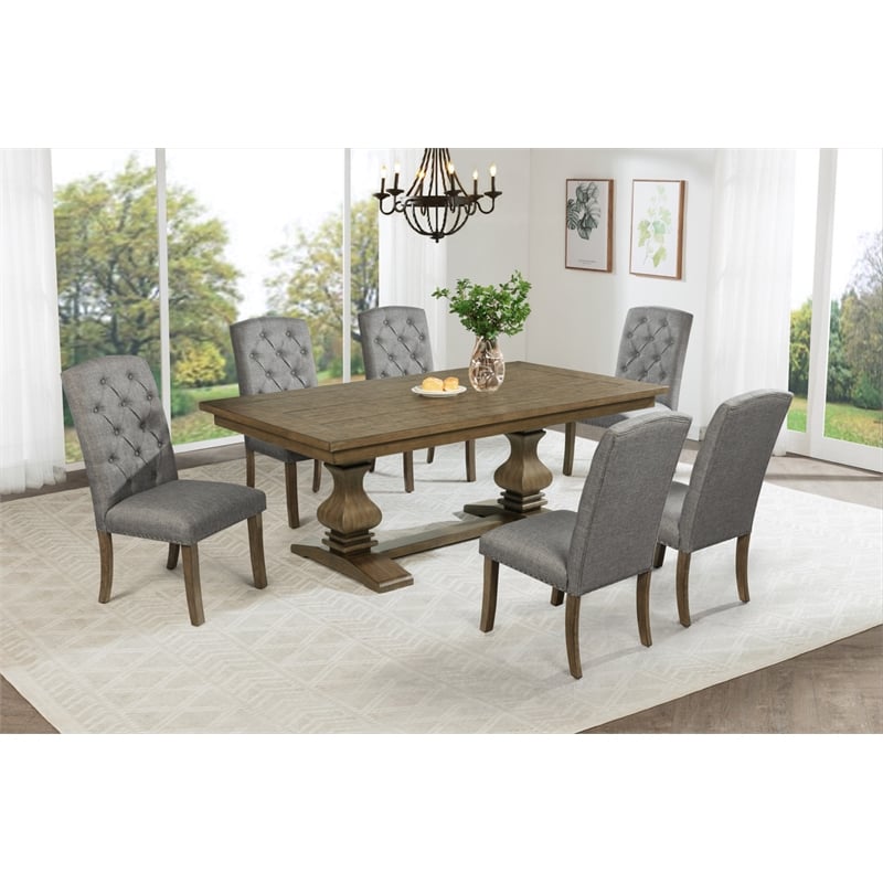 Best Quality Furniture Rustic Oak Wood Dining Set with Gray Side Chairs