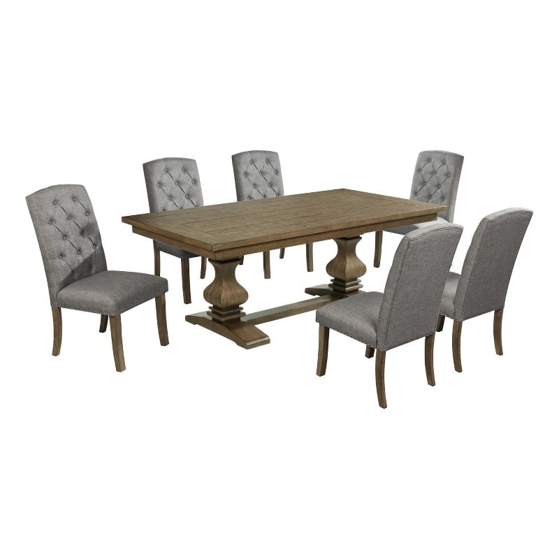 Best Quality Furniture Rustic Oak Wood Dining Set with Gray Side Chairs
