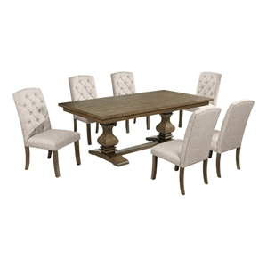 Best Quality Furniture Rustic Oak Wood Dining Set with Beige Side Chairs