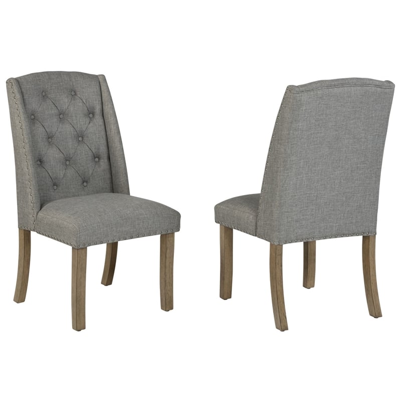 Best Quality Furniture Rustic Oak Wood Dining Set with Gray Wing Back Chairs