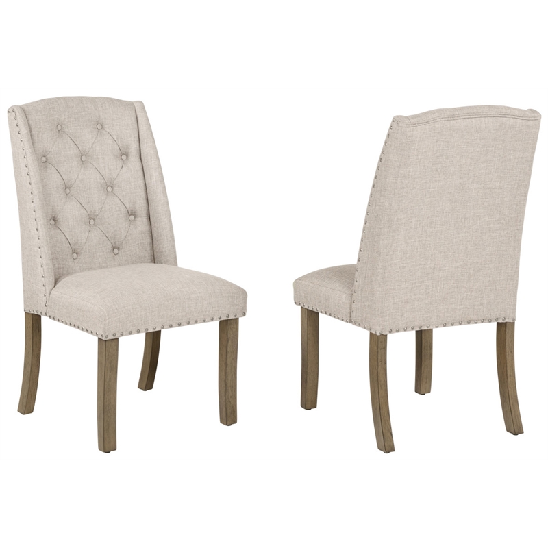 Best Quality Furniture Rustic Oak Wood Dining Set with Beige Wing Back Chairs