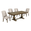Best Quality Furniture Rustic Oak Wood Dining Set with Beige Wing Back Chairs