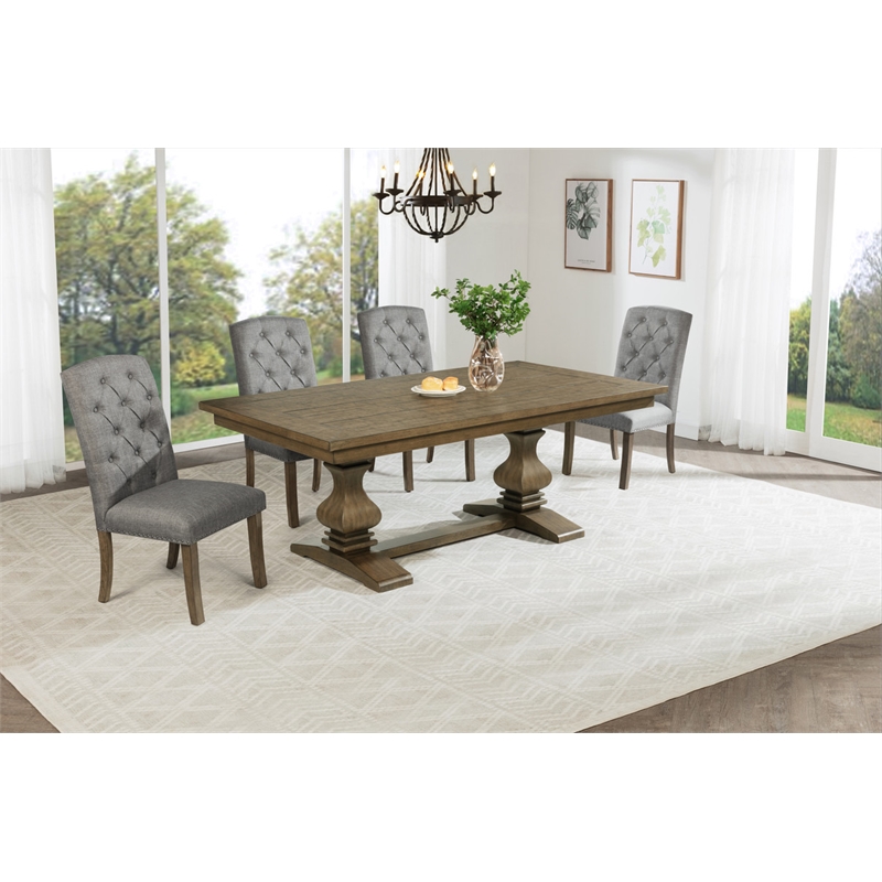 Best Quality Furniture Rustic Oak Wood Dining Set with Gray Side Chairs