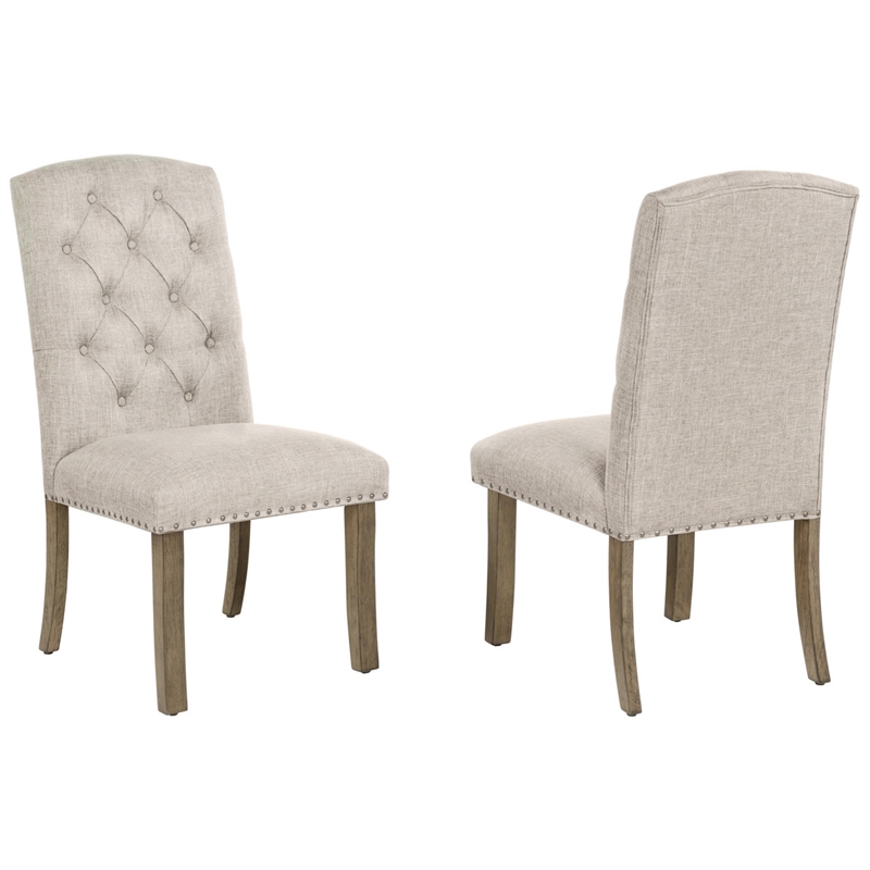 Best Quality Furniture Rustic Oak Wood Dining Set with Beige Side Chairs