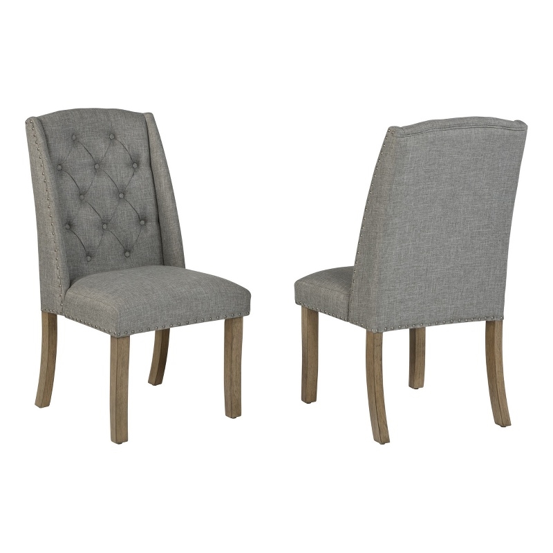 Best Quality Furniture Gray Fabric Wing Back Side Chairs with Button Tufting