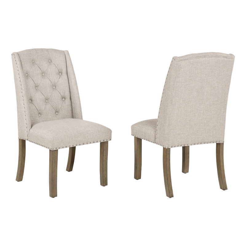 Best Quality Furniture Beige Fabric Wing Back Side Chairs with Button Tufting