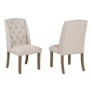 Best Quality Furniture Beige Fabric Wing Back Side Chairs with Button Tufting