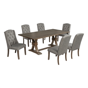 Best Quality Furniture Rustic Brown-Gray Wood Dining Set with Gray Linen Chairs