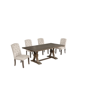 Best Quality Furniture Rustic Brown-Gray Wood Dining Set with Beige Linen Chairs