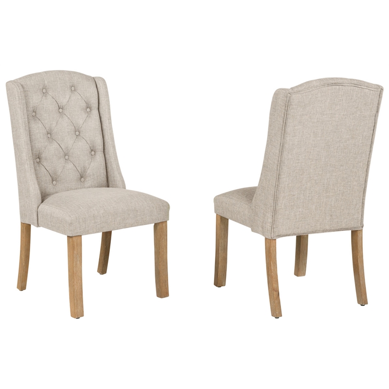 Best Quality Furniture Rustic Light Oak Wood Dining Set with Beige Linen Chairs