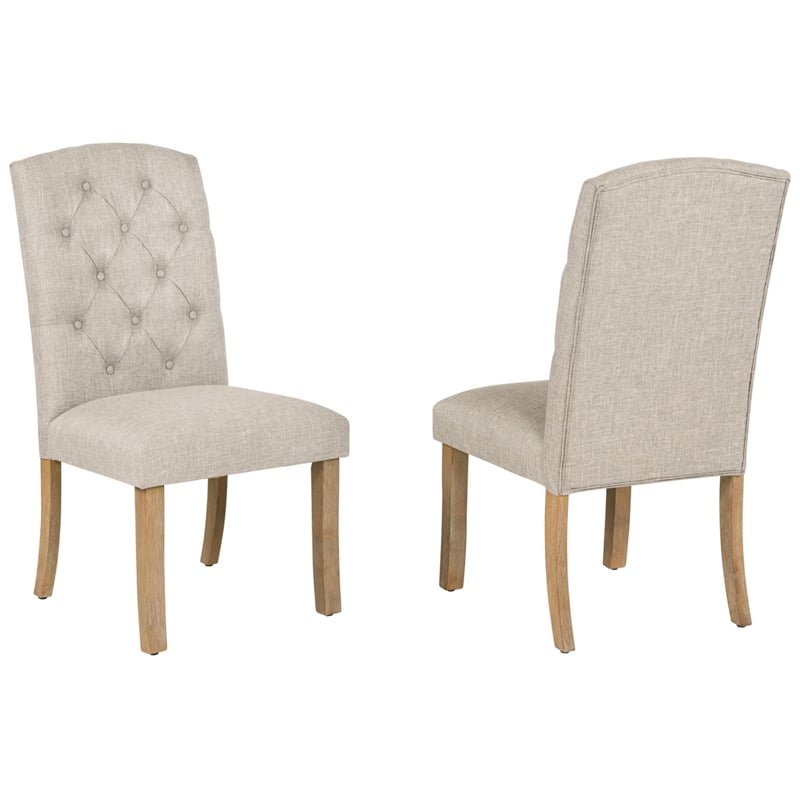 Best Quality Furniture Rustic Light Oak Wood Dining Set with Beige Linen Chairs