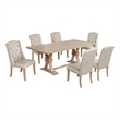 Best Quality Furniture Rustic Light Oak Wood Dining Set with Beige Linen Chairs