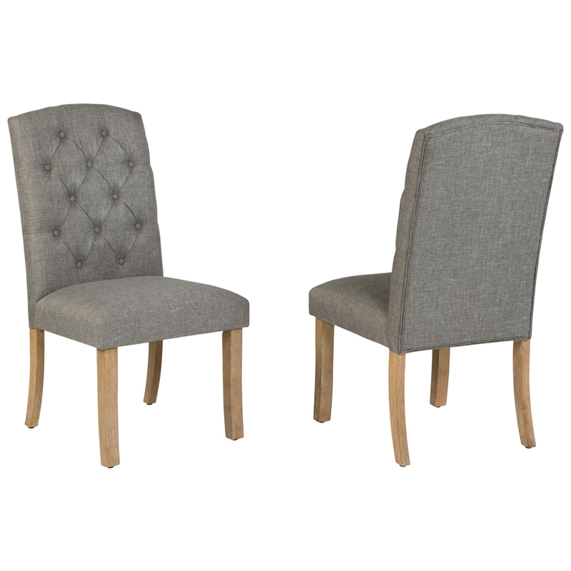 Best Quality Furniture Rustic Light Oak Wood Dining Set with Gray Linen Chairs