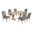 Best Quality Furniture Rustic Light Oak Wood Dining Set with Gray Linen Chairs