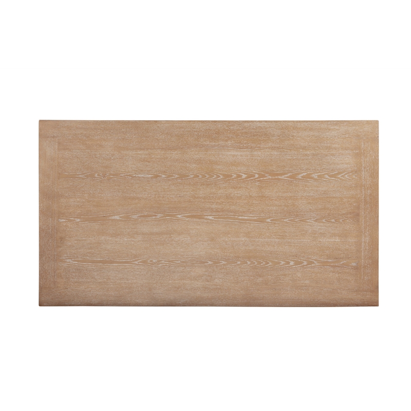 Best Quality Furniture Rustic Light Oak Wood Dining Set with Beige Linen Chairs