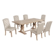 Best Quality Furniture Rustic Light Oak Wood Dining Set with Beige Linen Chairs