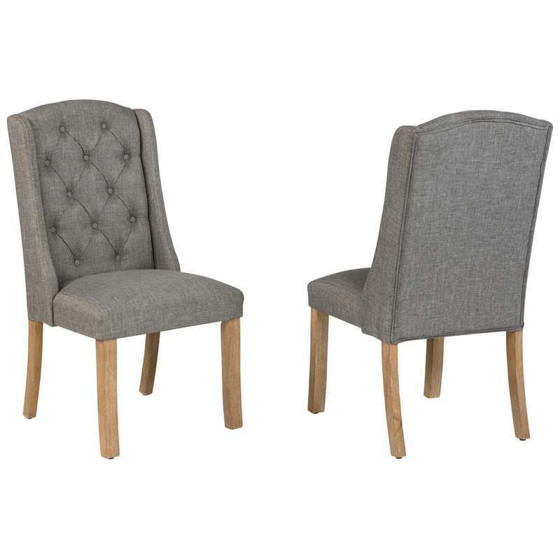 Best Quality Furniture Rustic Light Oak Wood Dining Set with Gray Linen Chairs