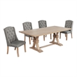 Best Quality Furniture Rustic Light Oak Wood Dining Set with Gray Linen Chairs