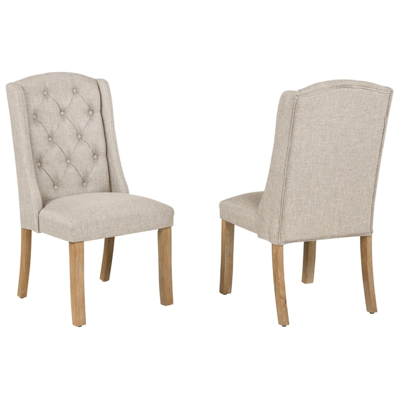 Best Quality Furniture Rustic Light Oak Wood Dining Set with Beige Linen Chairs