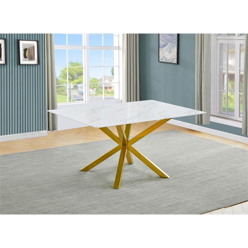 Best Quality Furniture Tempered Glass Dining Table with White Marble Design