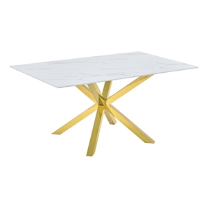 Best Quality Furniture Tempered Glass Dining Table with White Marble Design