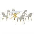 Best Quality Furniture Glass with White Marble Wrap Dining Set and Cream Chairs