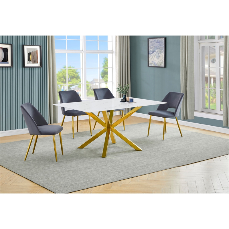 Best Quality Furniture Glass with White Marble Wrap Dining Set and Gray Chairs