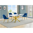 Best Quality Furniture Glass with White Marble Wrap Dining Set and Navy Chairs