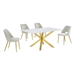 Best Quality Furniture Glass with White Marble Wrap Dining Set and Cream Chairs