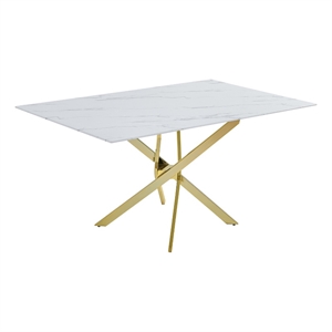 Best Quality Furniture Tempered Glass Dining Table with White Marble Design