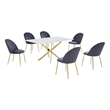 Best Quality Furniture Glass with White Marble Wrap Dining Set and Gray Chairs