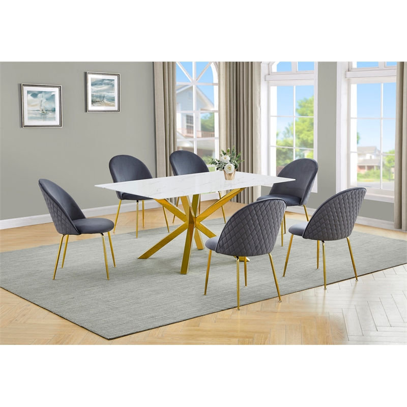 Best Quality Furniture Glass with White Marble Wrap Dining Set and Gray Chairs