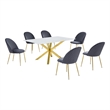 Best Quality Furniture Glass with White Marble Wrap Dining Set and Gray Chairs