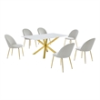 Best Quality Furniture Glass with White Marble Wrap Dining Set and Cream Chairs