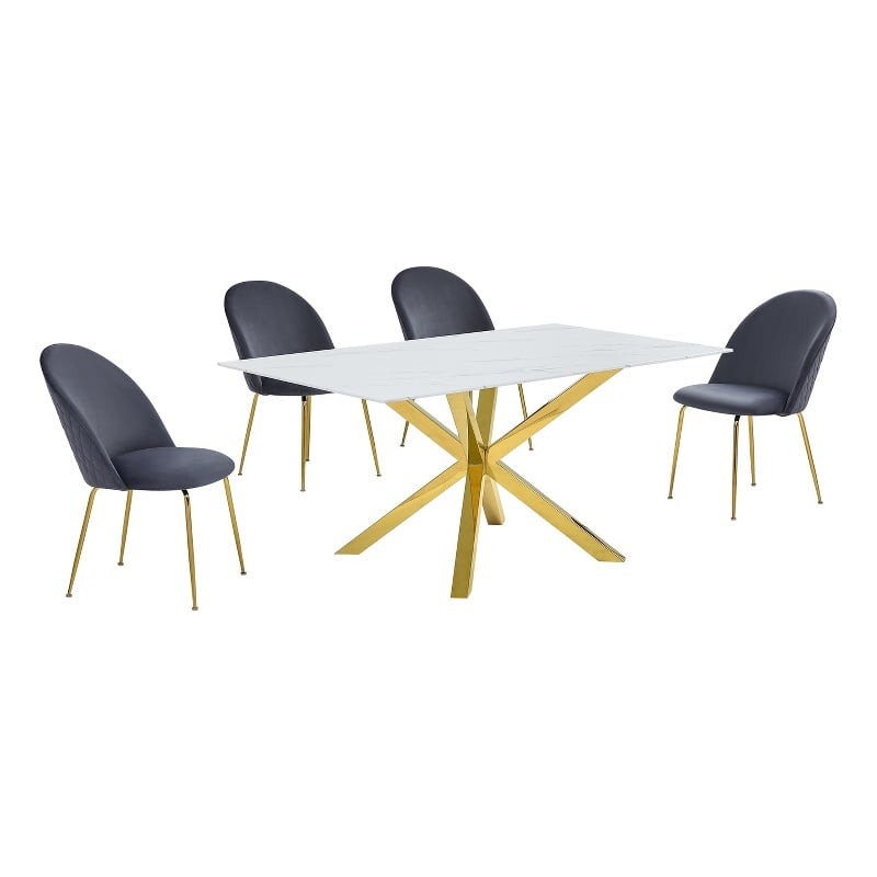 Best Quality Furniture Glass with White Marble Wrap Dining Set and Gray Chairs