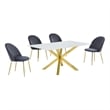 Best Quality Furniture Glass with White Marble Wrap Dining Set and Gray Chairs