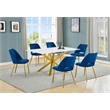 Best Quality Furniture Glass with White Marble Wrap Dining Set and Navy Chairs
