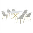 Best Quality Furniture Glass with White Marble Wrap Dining Set and Cream Chairs