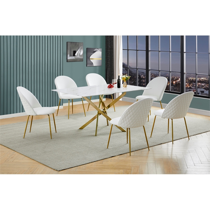 Best Quality Furniture Glass with White Marble Wrap Dining Set and White Chairs